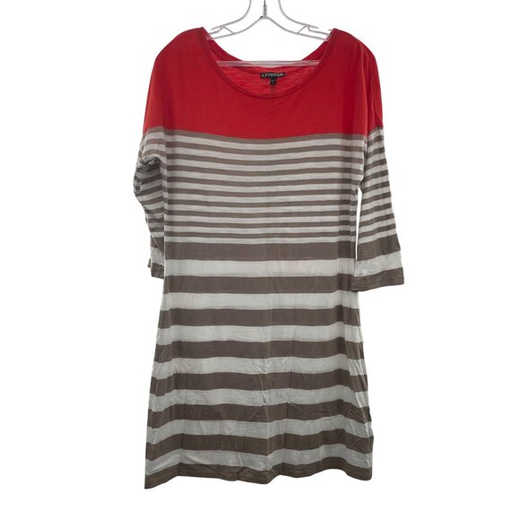 Express Women's Striped T-Shirt Dress 3/4 Sleeve Multicolor Size Large - Picture 1 of 9